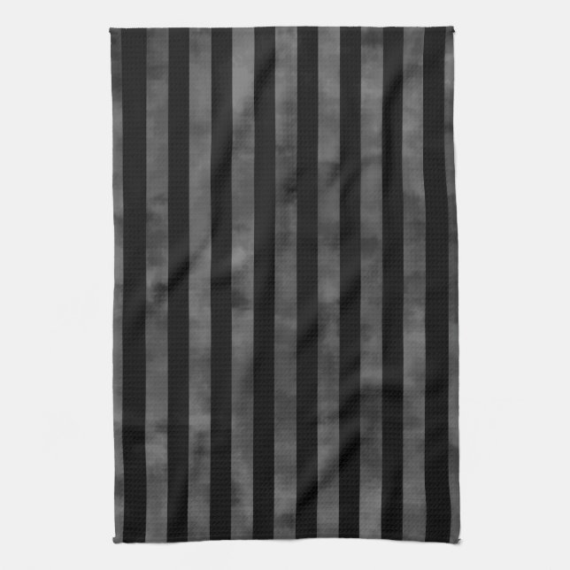 Cool goth punk grungy black and grey dark stripes tea towel (Vertical)