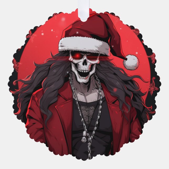 Cool Goth Punk Skull Anime Santa Demon Tree Decoration Card (Front)