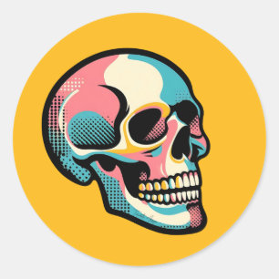 Cool Goth Vibrant Colorful Pop Art Skull Face Classic Round Sticker