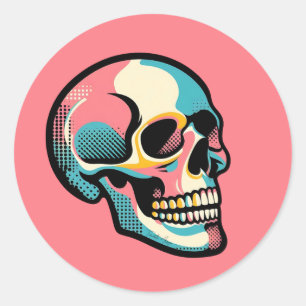 Cool Goth Vibrant Colourful Pop Art Skull Face Classic Round Sticker