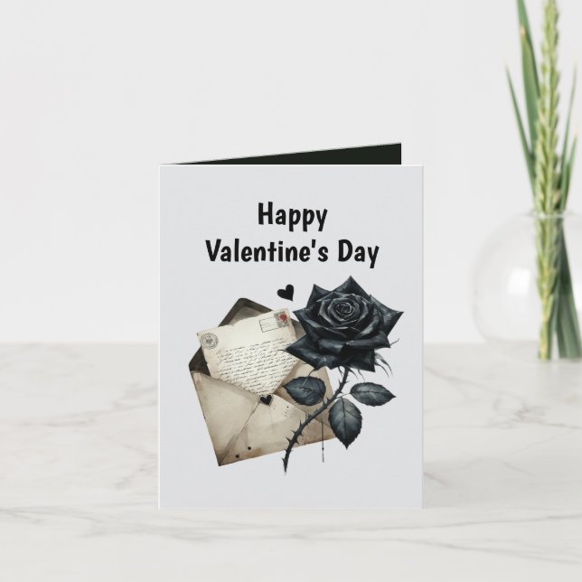 Cool Gothic add message Valentine black rose Holiday Card (Front)