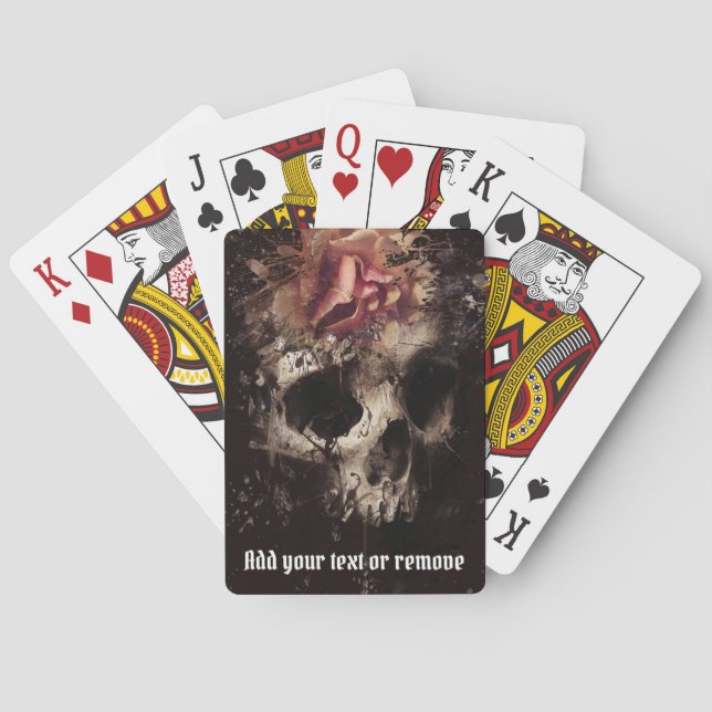 Cool gothic image of a skull and a pink rose, playing cards (Back)