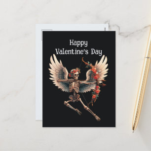 Cool Gothic skeleton cupid Valentine Holiday Postcard
