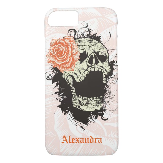 Cool gothic skull and orange rose Case-Mate iPhone case (Back)