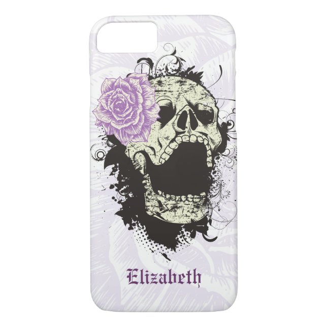 Cool gothic skull and purple rose Case-Mate iPhone case (Back)