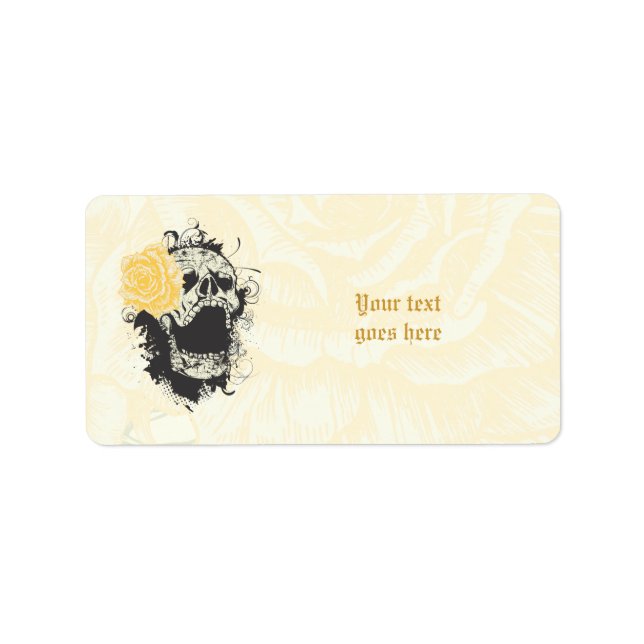 Cool gothic skull and yellow rose custom label (Front)