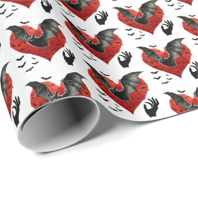 Cool Gothic tiled pattern Valentine bat Wrapping Paper (Roll Corner)