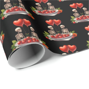 Cool Gothic tiled pattern Valentine skeleton  Wrapping Paper