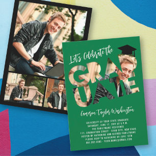 Cool Graduate Cutout Photo Green Graduation Party Invitation