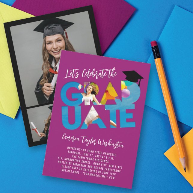 Cool Graduate Cutout Photo Modern Graduation Party Invitation (Creator Uploaded)