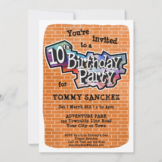 Cool Graffiti Art 10th Birthday Party Invitation (Front)