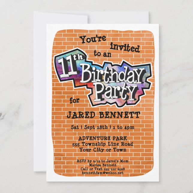 Cool Graffiti Art 11th Birthday Party Invitation (Front)