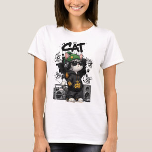Cool Graffiti Cat in Urban Streetwear Hoodie T-Shirt