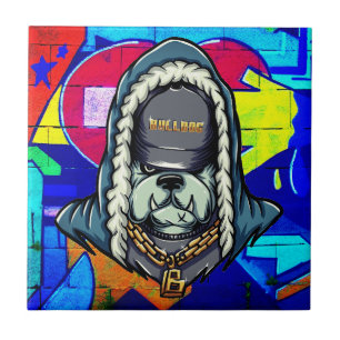 Cool Graffiti Hip Hop Bulldog Ceramic Tile