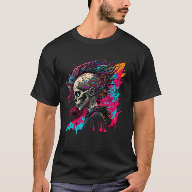 Cool Graffiti Skeleton Boy Rock Roll Street T-Shirt (Front)