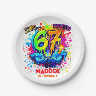 Cool Graffiti Splatter 7th Birthday Party Paper Plate