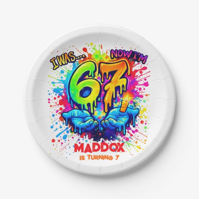 Cool Graffiti Splatter 7th Birthday Party Paper Plate (Front)