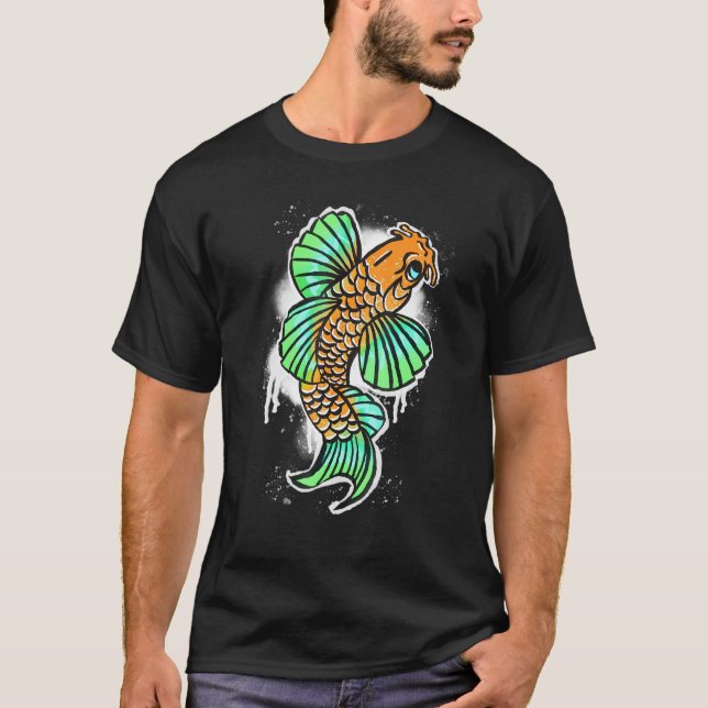 Cool Graffiti Style Japanese Koi Fish For All Ages T-Shirt (Front)