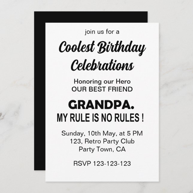 Cool Grandpa Birthday Party Invitation (Front/Back)