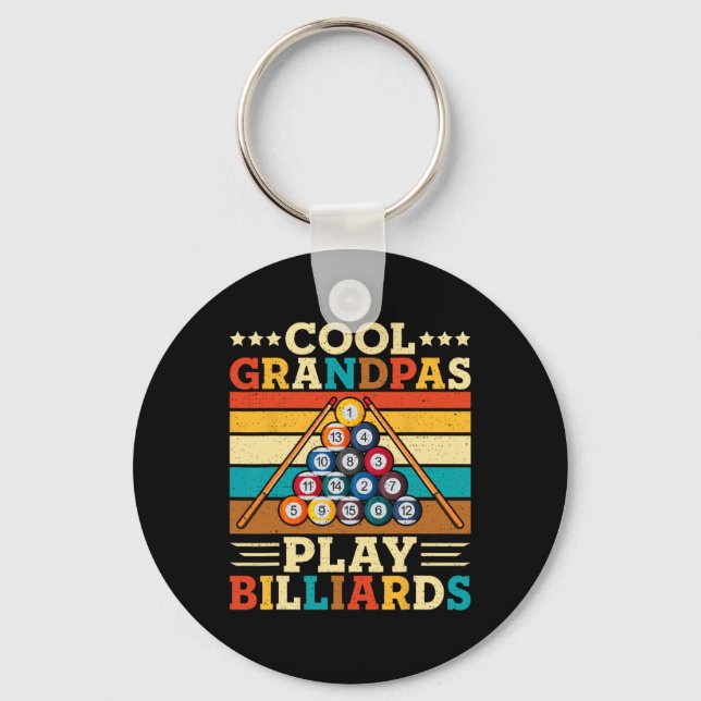 Cool Grandpas Play Billiards Retro Snooker Pool Pl Key Ring (Front)