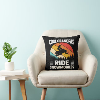 Cool Grandpas Ride Snowmobiles Vintage Sunset Cushion