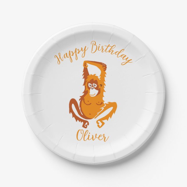  Cool graphic ORANGUTAN - Happy Birthday -- Party Paper Plate (Front)