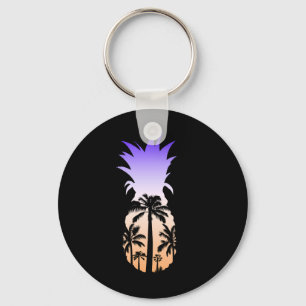 Cool Graphic Pineapple Sunset Palm Tree Beach Key Ring