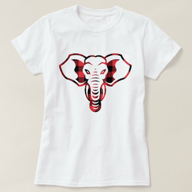 Cool Graphic Red Plaid Elephant T-Shirt (Design Front)