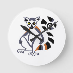 Cool Graphic - Ring-tailed LEMUR -Primate Round Clock
