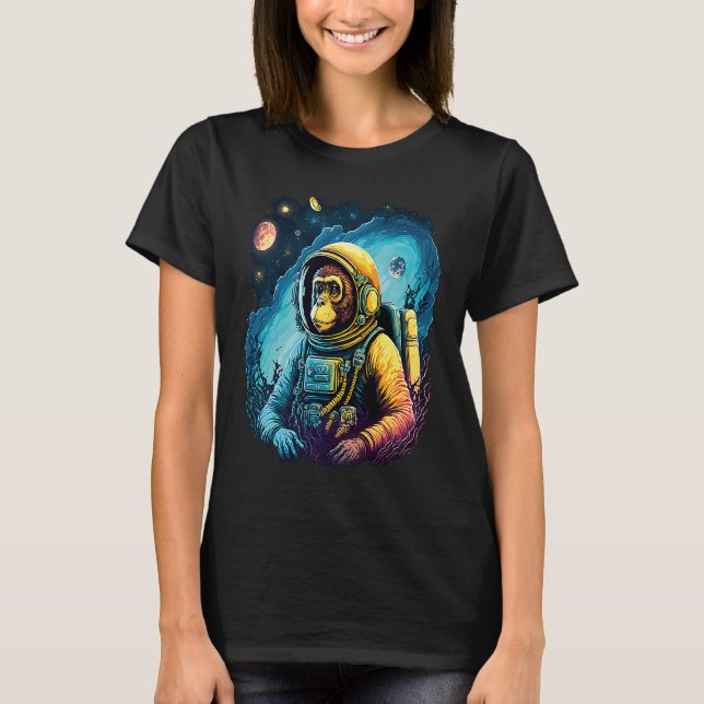 Cool Graphic Space Chimp Monkey Astronaut Cosmonau T-Shirt (Front)