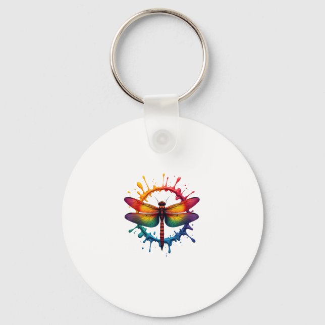 Cool Graphic Tie Dye Sunglasses Dragonfly Illustra Key Ring (Front)
