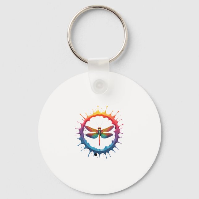 Cool Graphic Tie Dye Sunglasses Dragonfly Illustra Key Ring (Front)