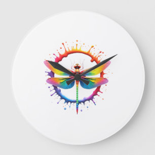 Cool Graphic Tie Dye Sunglasses Dragonfly Illustra Large Clock