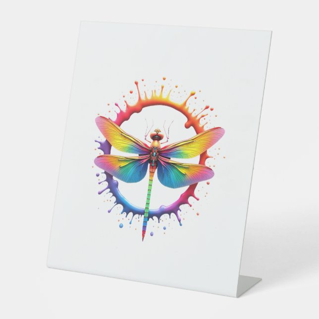 Cool Graphic Tie Dye Sunglasses Dragonfly Illustra Pedestal Sign (Front)