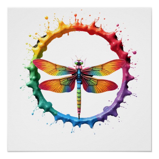 Cool Graphic Tie Dye Sunglasses Dragonfly Illustra Poster (Front)