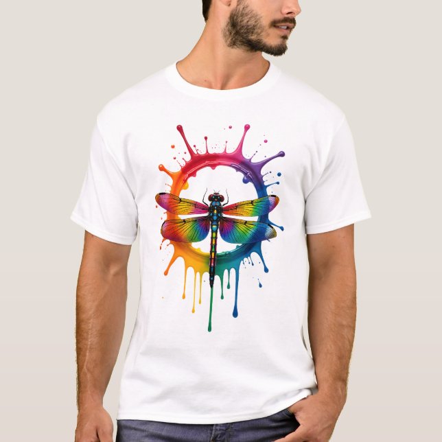 Cool Graphic Tie Dye Sunglasses Dragonfly Illustra T-Shirt (Front)