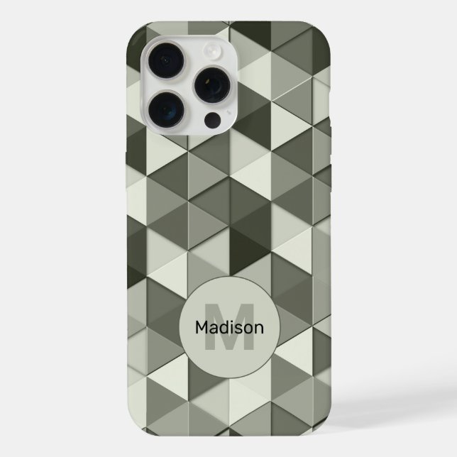 Cool Grayscale triangle geometric pattern Monogram iPhone Case (Back)
