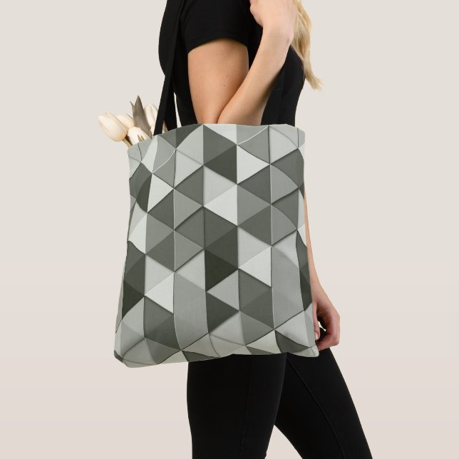 Cool Grayscale triangles geometric pattern Tote Bag (Close Up)