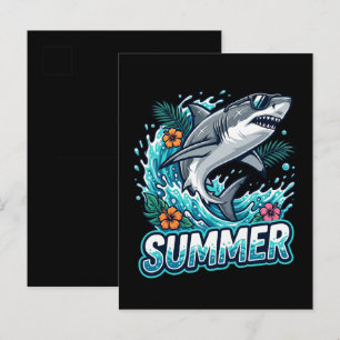 Cool Great White Shark Jumping - summer animal Announcement Postcard
