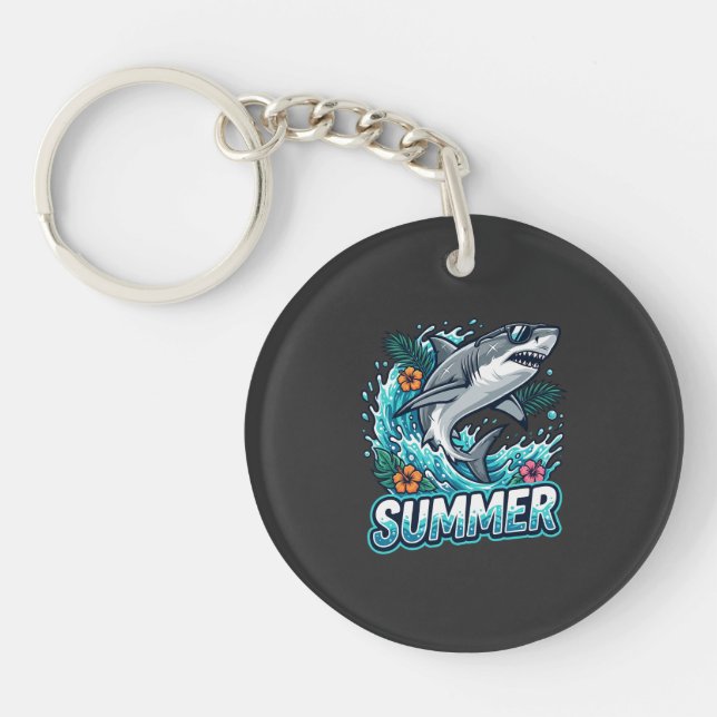 Cool Great White Shark Jumping - summer animal  Key Ring (Front)