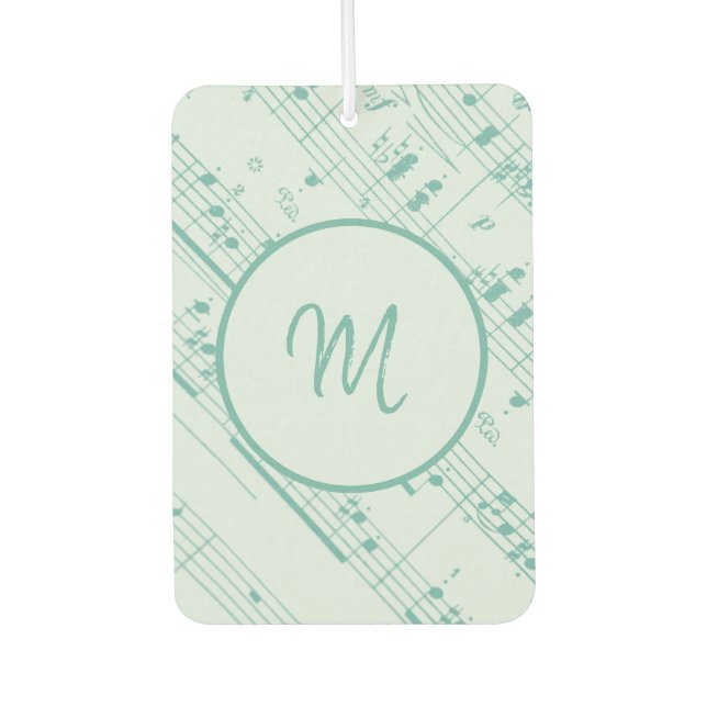 Cool Green and Purple Sheet Music with Monogram Car Air Freshener (Front)