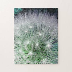 Cool green and white dandelion with waterdrops jigsaw puzzle