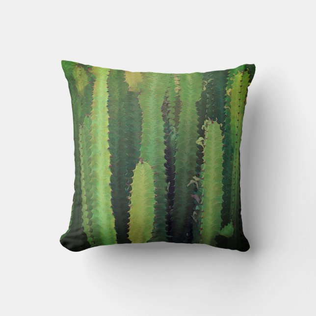 cool green cactus art nature design cushion (Front)
