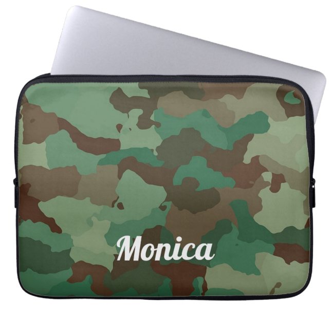 Cool green camo print laptop sleeve (Front)