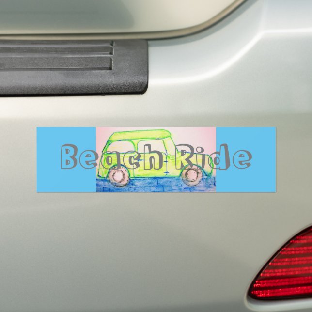 Cool Green Car beach ride  Bumper Sticker (On Car)