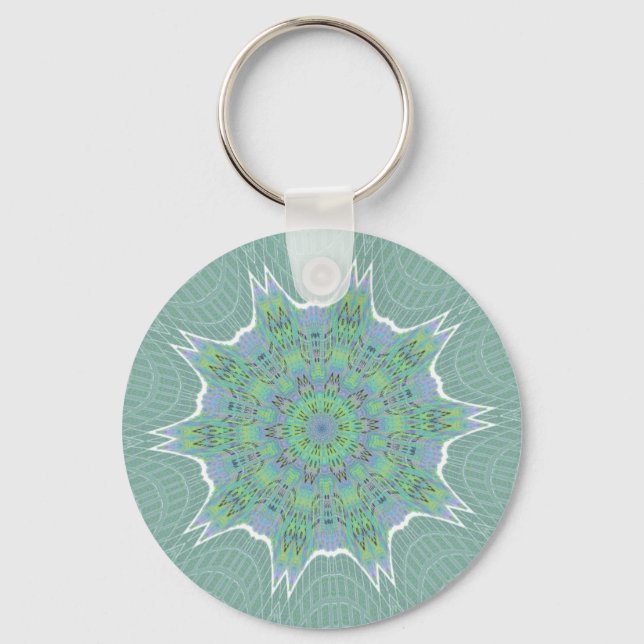 Cool Green Floral pattern Key Ring (Front)