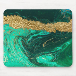Cool Green Marble Gold Glitter Mouse Pad