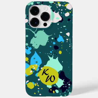Cool Green Paint Splatter Initials Case-Mate iPhone 14 Pro Max Case