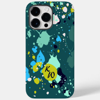 Cool Green Paint Splatter Initials iPhone 14 Pro Max Case