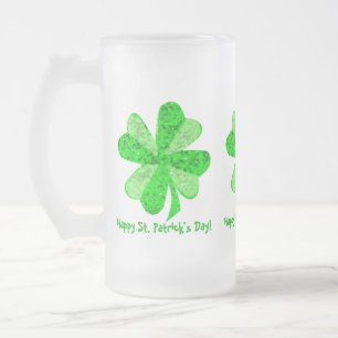 Cool Green Shining Irish Shamrock Ever St Patrick  Frosted Glass Beer Mug